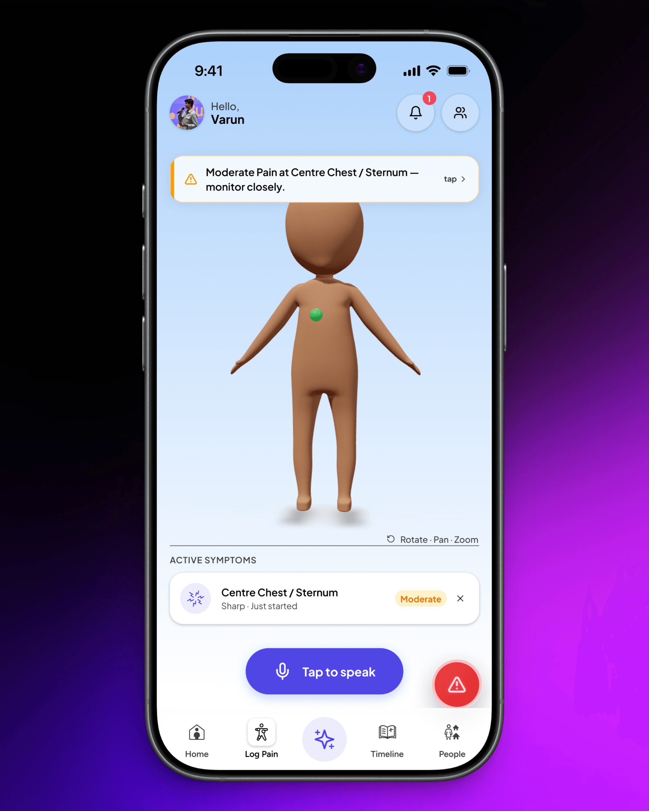 3D body map and timeline on mobile