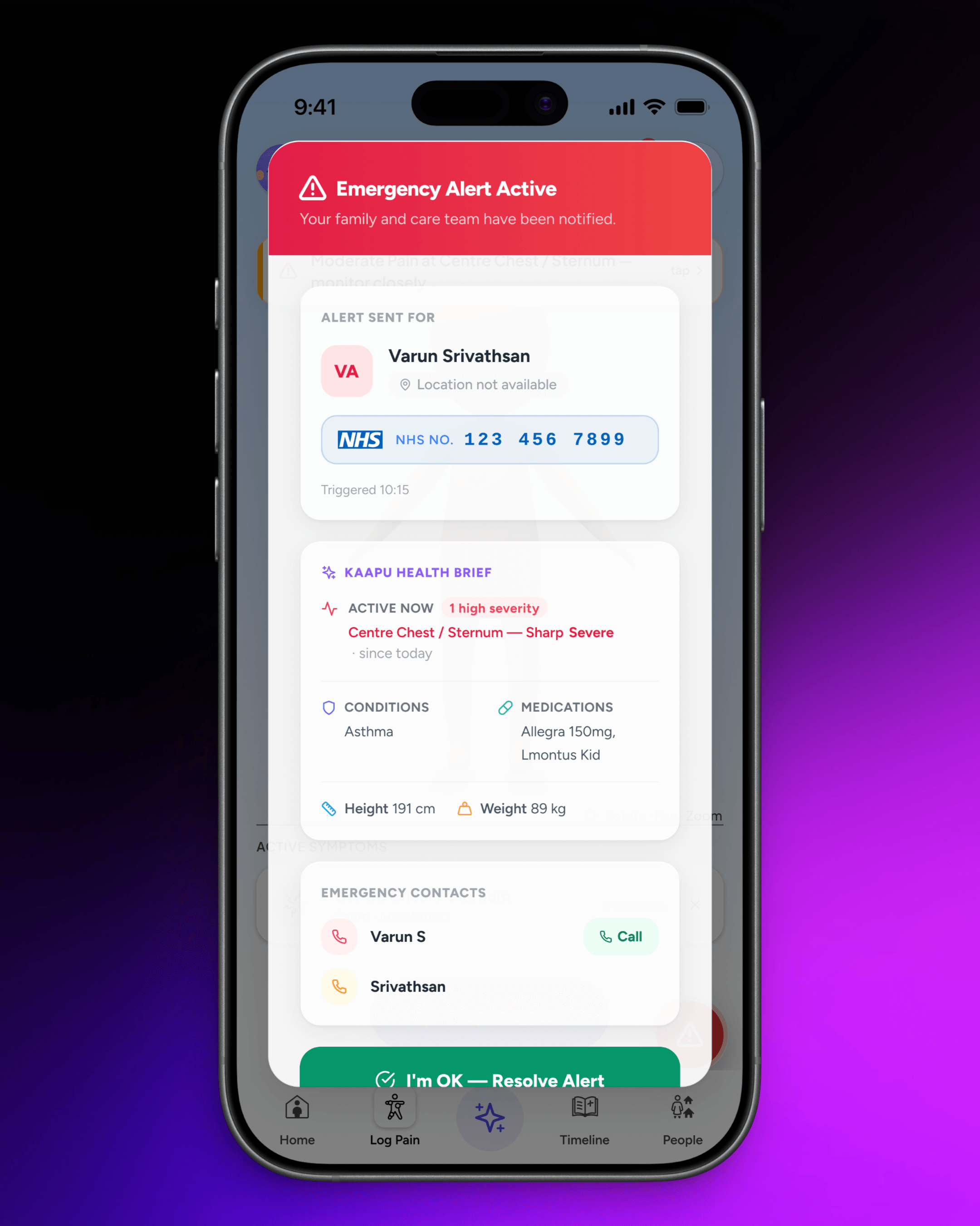 SOS flow and alert states on mobile
